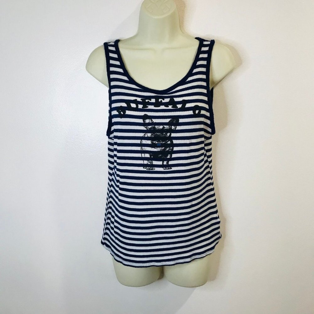 Buffalo David Bitton French Bulldog Tank Top Sz Large L Shirt Blue White Stripe